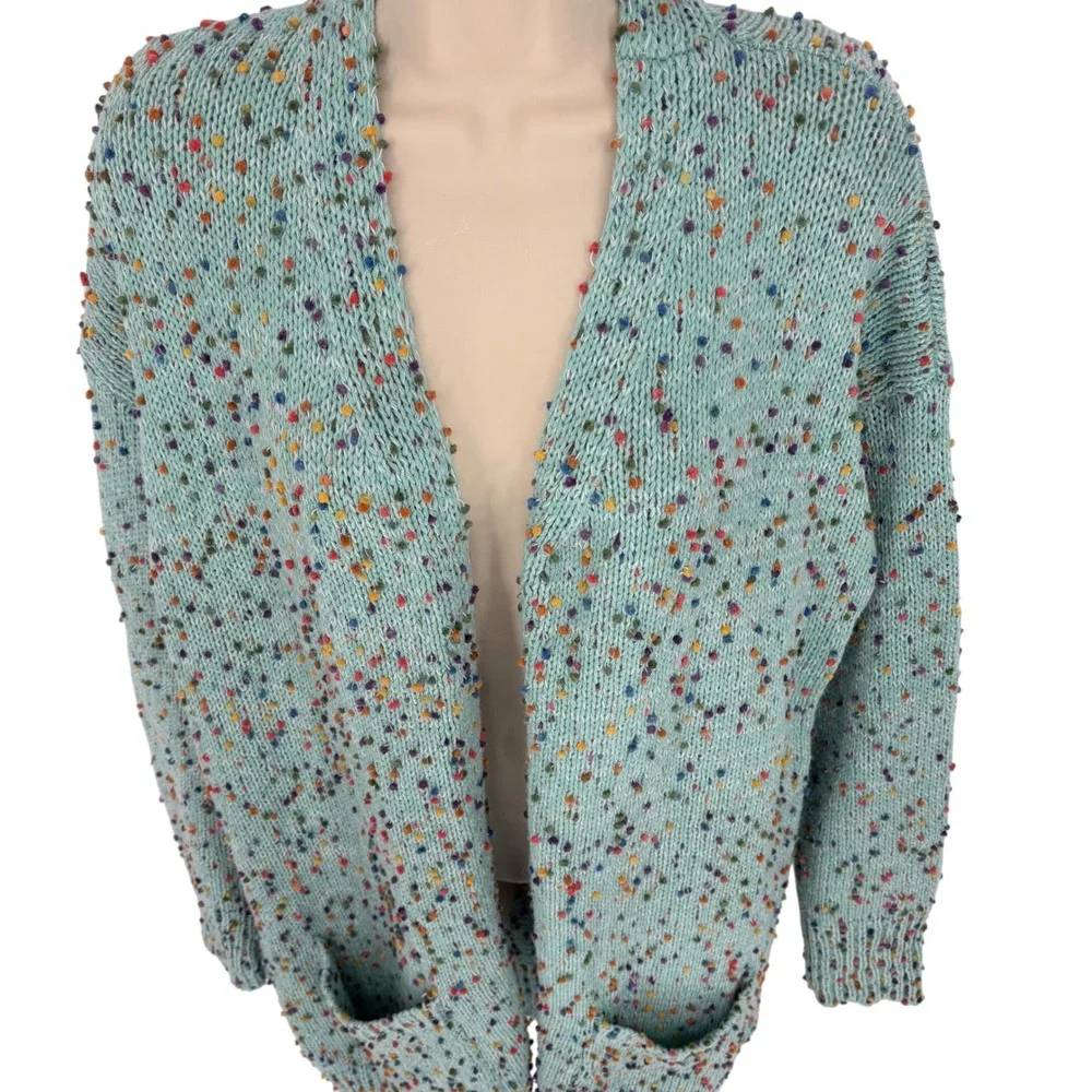 Blakely Over Sized Open Front Cardigan Pockets Polka Dot Multi Color Sz L
